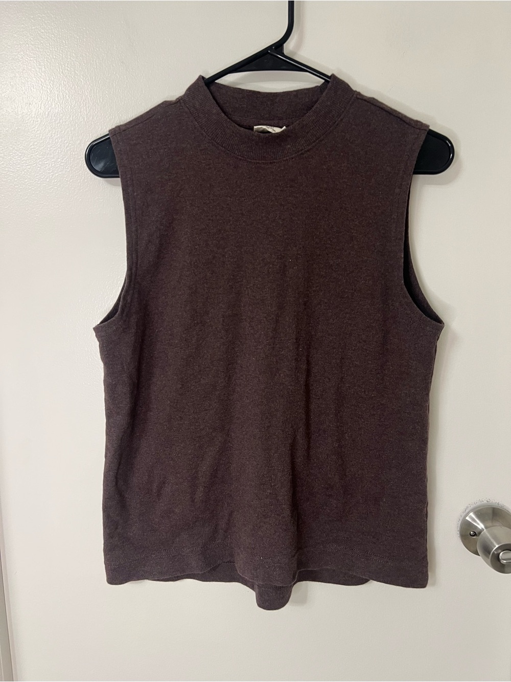 Pact Sleeveless Mock Neck Sweater Tank in Dark Brown Minimalist Career Fall Top